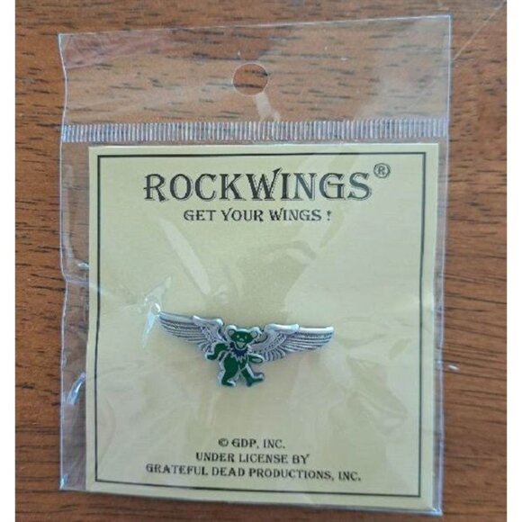 New Green Bear Grateful Dead Pin Deadhead Pilot Wings Licensed Hippie Airplane - Picture 2 of 3